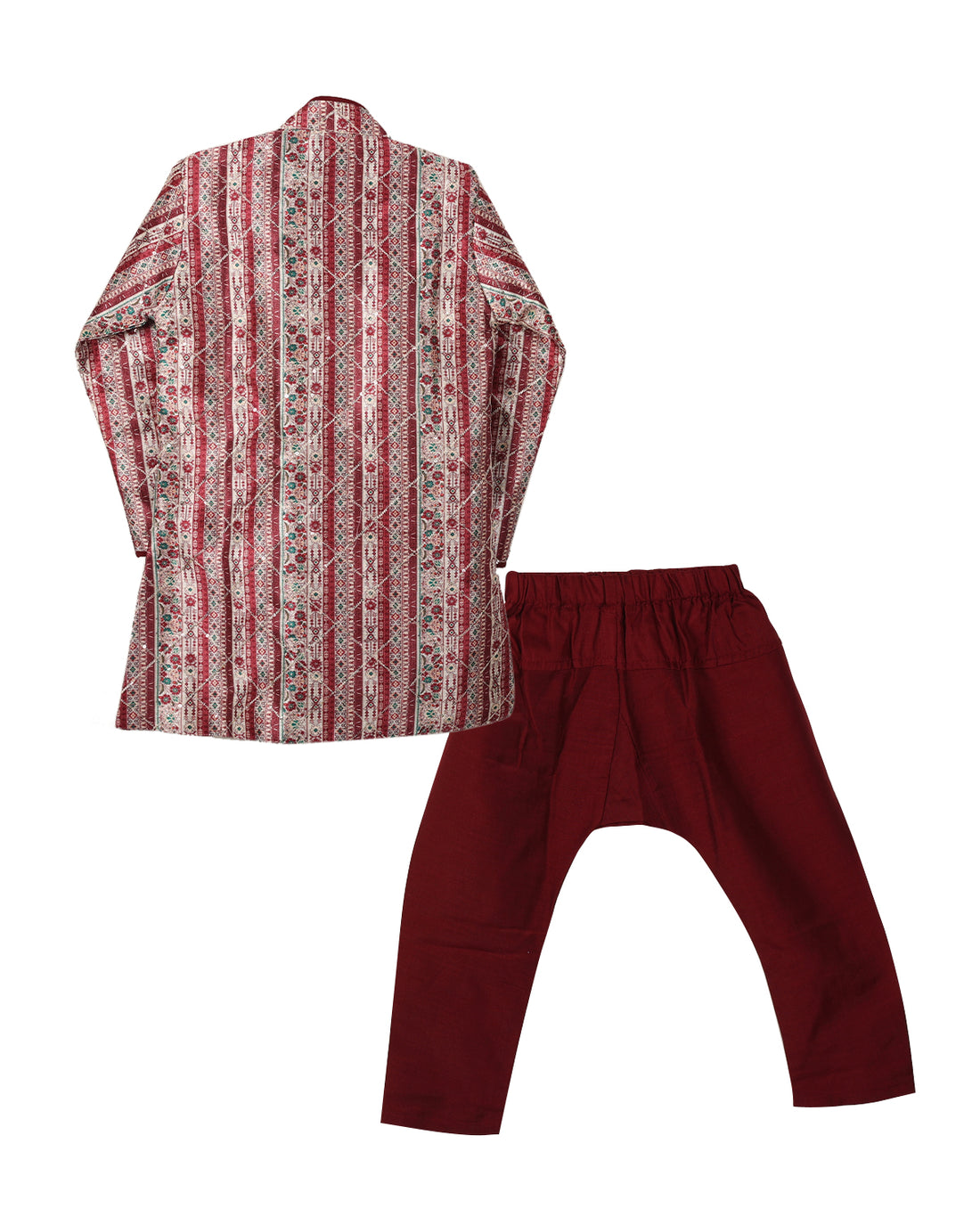 Maroon Sequence Sherwani Set For Boys With Pant and Dhoti