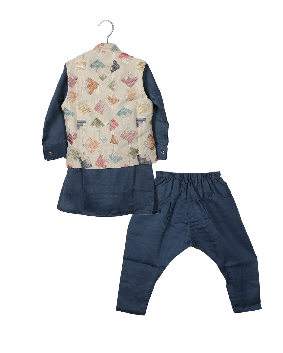 Blue Butter Silk Jacket Set For Boys