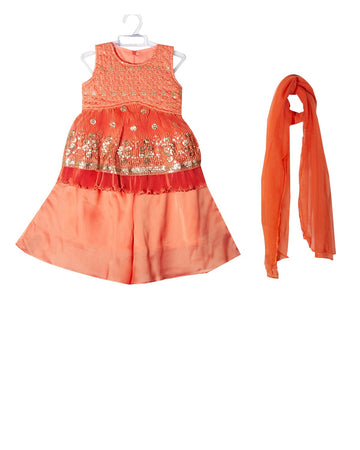 Orange Pleated work Alia palazzo set for girls