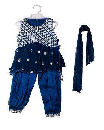 Blue Embroidered and Pleated Alia  Gharara\Sharara set for girls