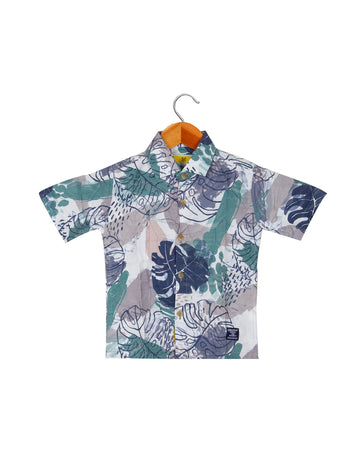 White with green leaf printed shirt for boys