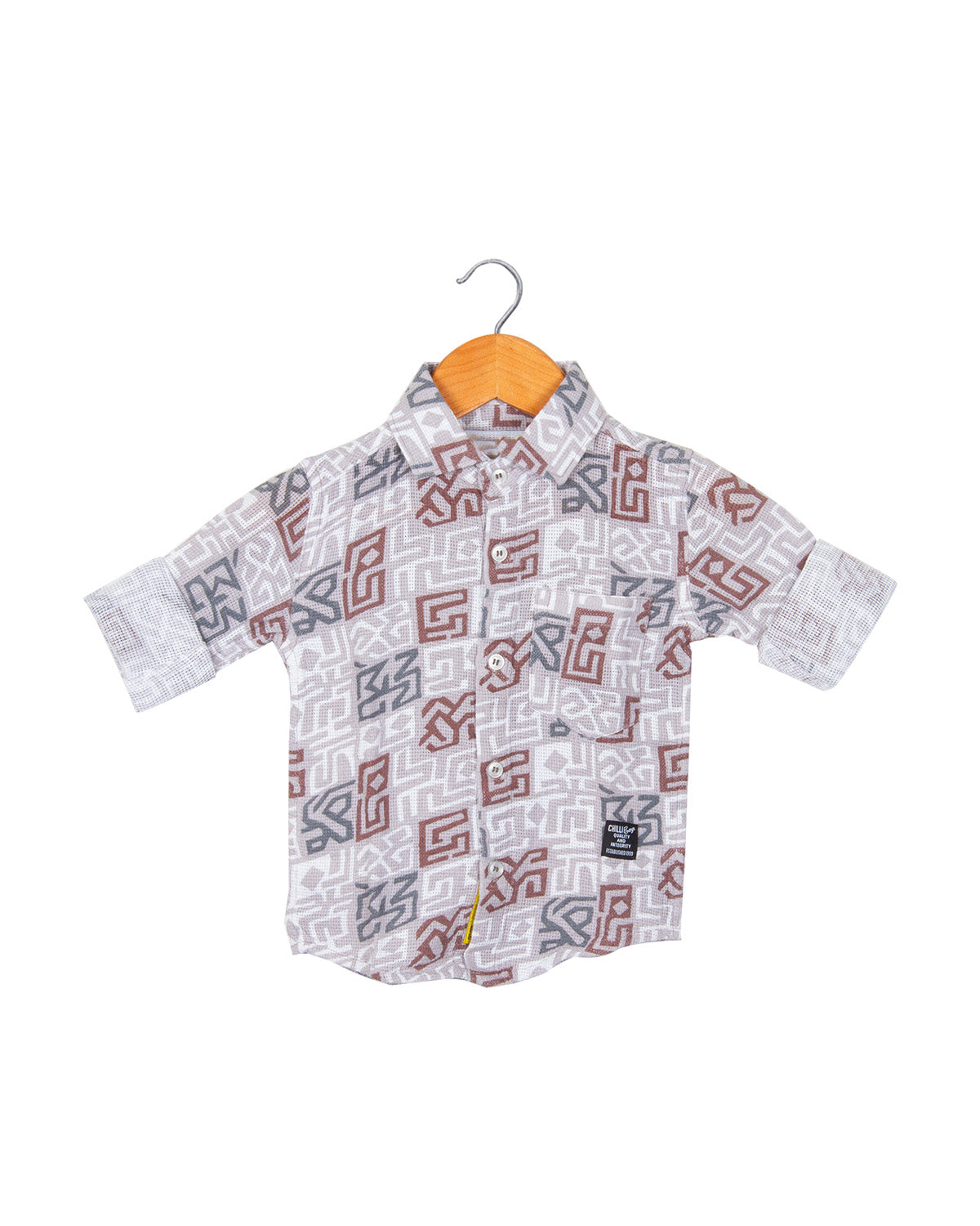 Greek key printed textured Jute shirt for boys