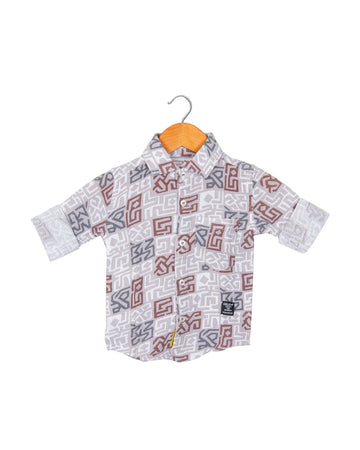 Greek key printed textured Jute shirt for boys