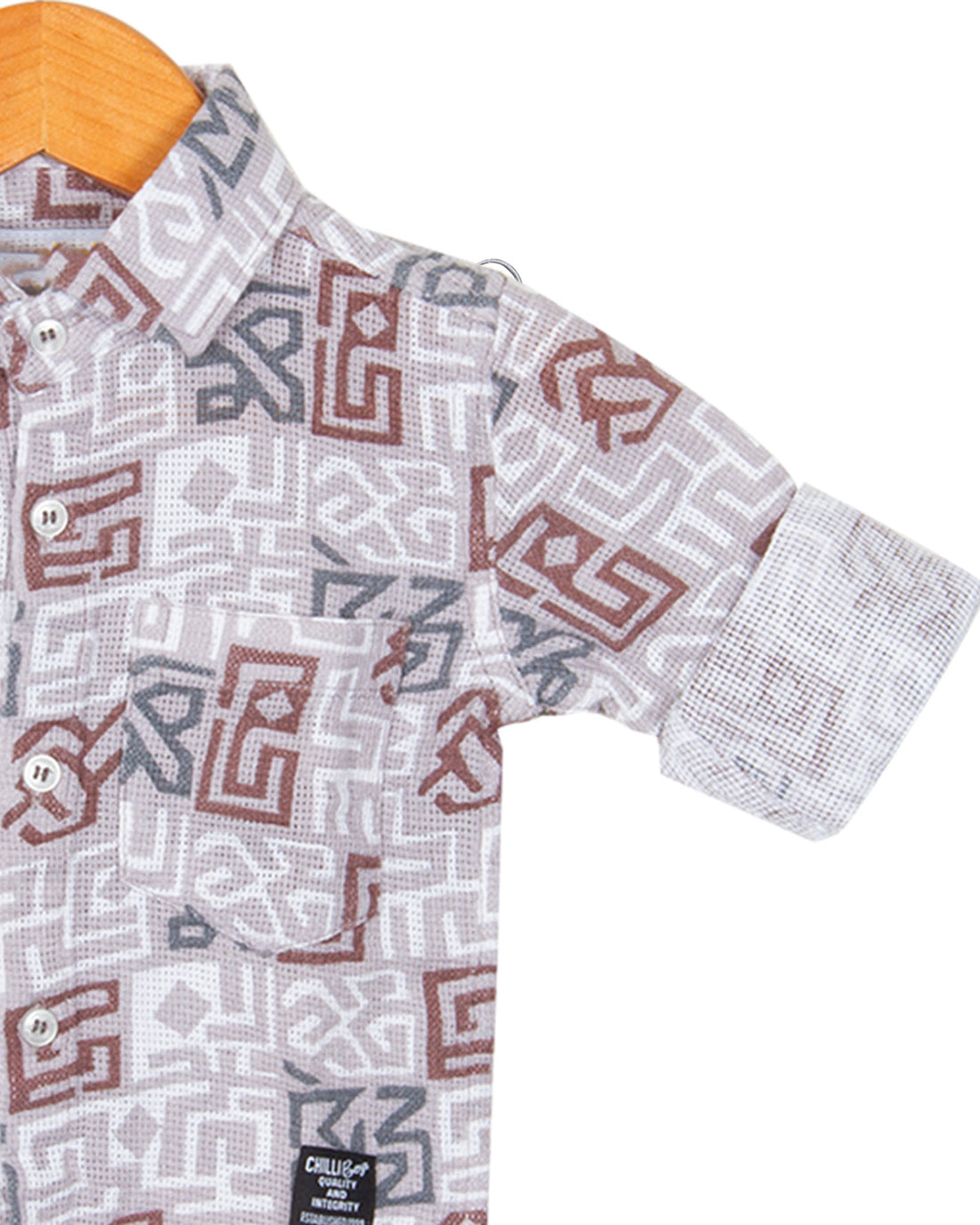 Greek key printed textured Jute shirt for boys