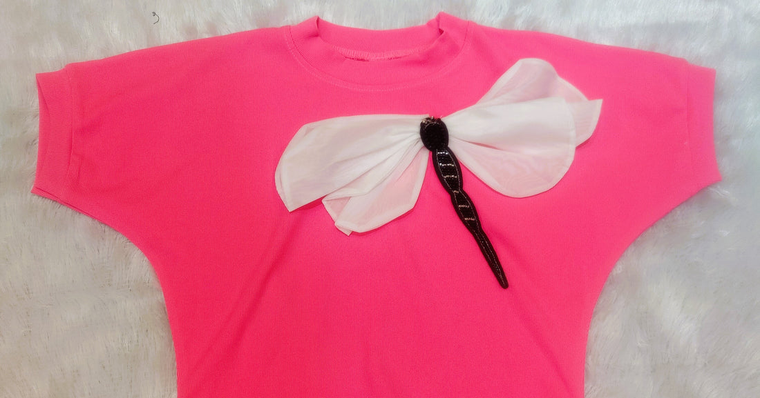 Charming Pink dragonfly embossed modern top for girls