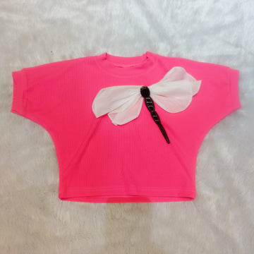 Charming Pink dragonfly embossed modern top for girls