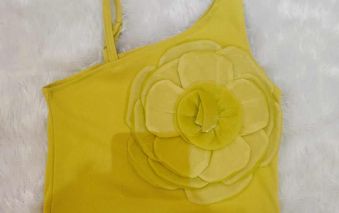 Charteous Yellow bold flower embossed western top for girls