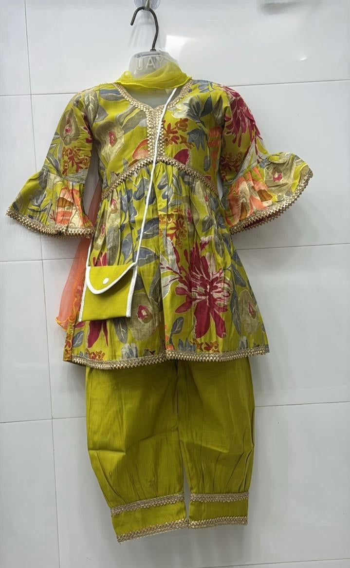 Parrot green alia cut cotton sharara