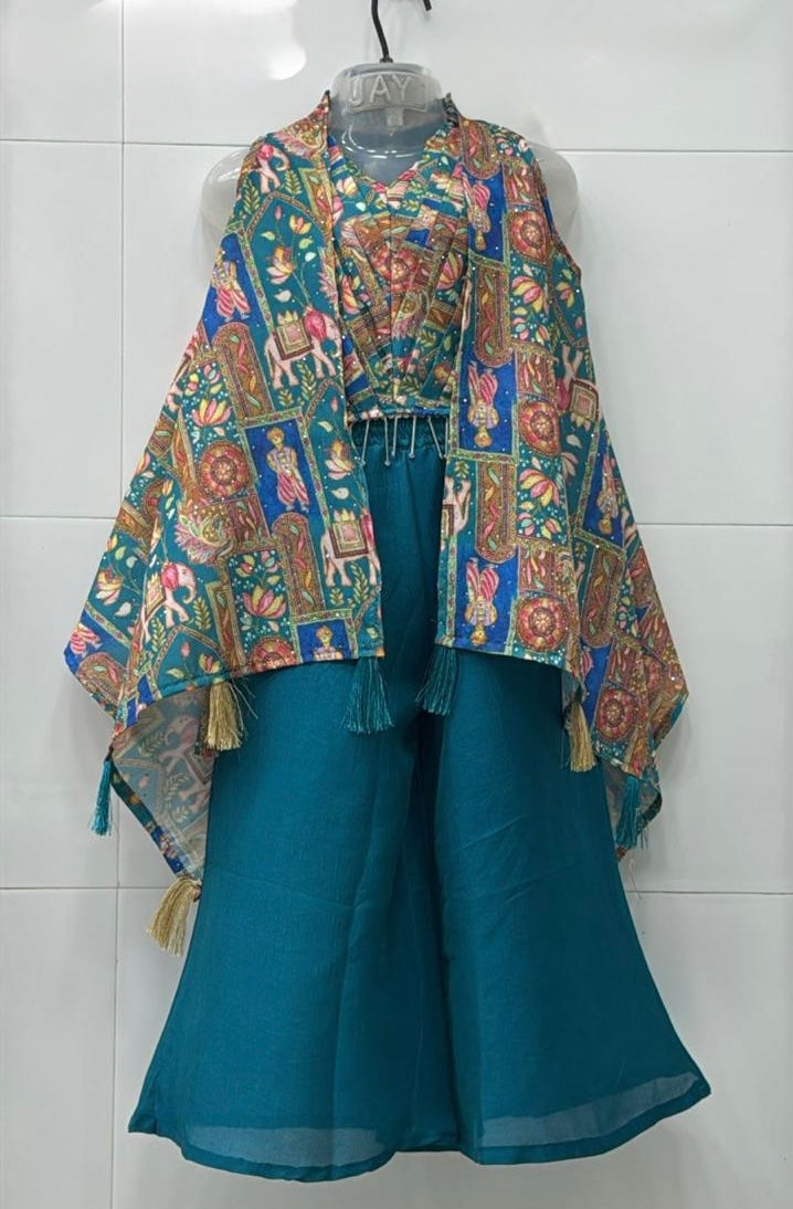 Pichwai print Blue flowy shrug