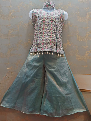 Coastal blue choker dupatta with short-styled top and palazzo