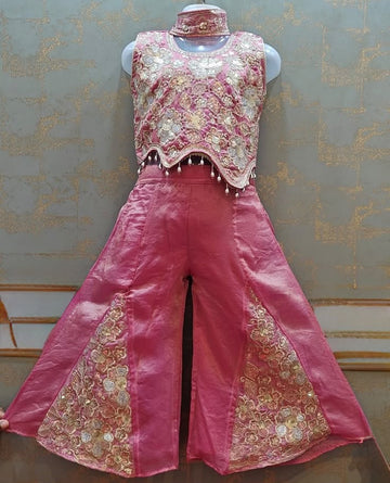 Petal pink embroidery sequins palazzo suit