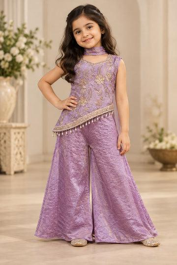 Lavender premium slant top with tassels and palazzo