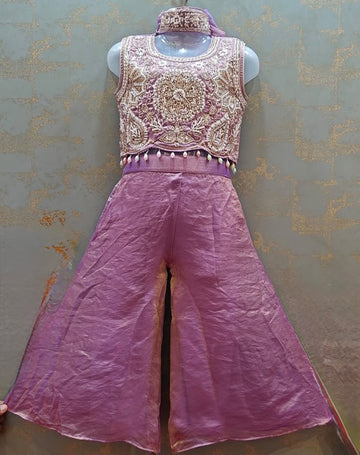 Lilac heavy beadswork top with flowy palazzo